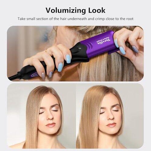 Terviiix Crimper Hair Iron with 4 Interchangeable Plates, Keratin & Argan Oil Infused Hair Crimper for Women, Volumizing Crimping Iron for Thin Fine Hair, 5 Heat Settings & 60 Mins Auto Off, Purple