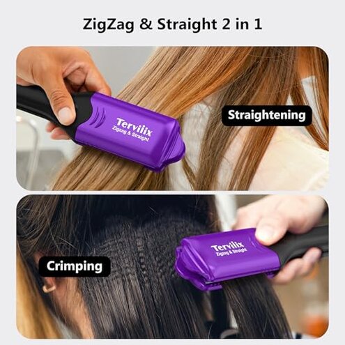 Terviiix Crimper Hair Iron with 4 Interchangeable Plates, Keratin & Argan Oil Infused Hair Crimper for Women, Volumizing Crimping Iron for Thin Fine Hair, 5 Heat Settings & 60 Mins Auto Off, Purple