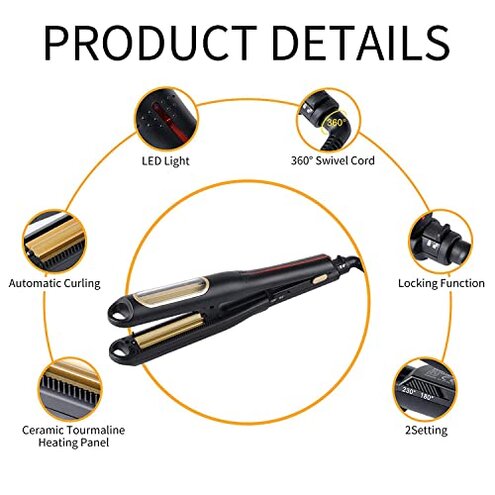 Hann Auto Hair Crimping Iron - Volumizing Fluffy Hairstyle Curler, Corrugation Crimper, Anti Static - Adjustable Temperature for All Hair Types