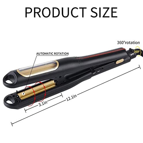 Hann Auto Hair Crimping Iron - Volumizing Fluffy Hairstyle Curler, Corrugation Crimper, Anti Static - Adjustable Temperature for All Hair Types