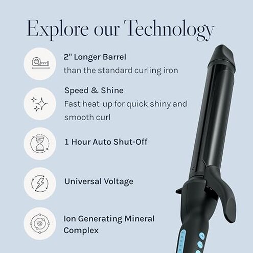FARERY Long Barrel Curling Iron 1 Inch, Ceramic Curling Iron for Thin Hair, Infused Argan Oil & Keratin, Long Lasting Styling, 11 Adjustable Temp, Include Clips & Silicone Pad