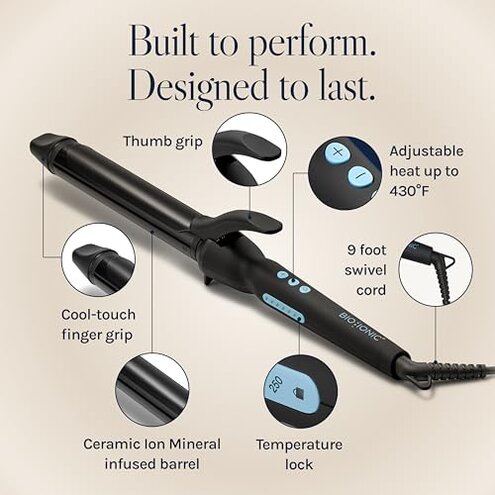 FARERY Long Barrel Curling Iron 1 Inch, Ceramic Curling Iron for Thin Hair, Infused Argan Oil & Keratin, Long Lasting Styling, 11 Adjustable Temp, Include Clips & Silicone Pad
