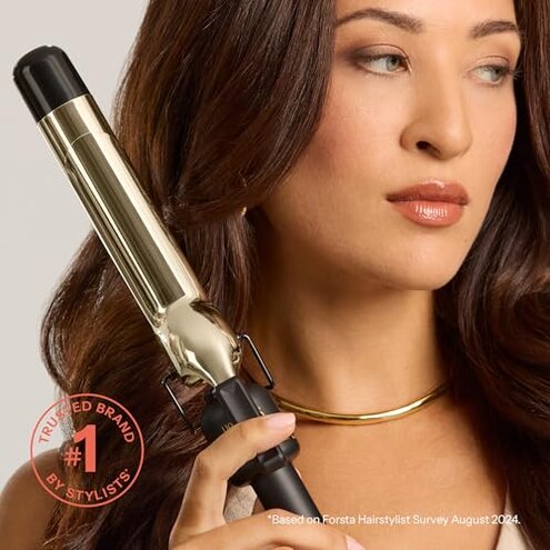 HOT TOOLS 24K Gold Professional 1 1/2" Extended Barrel Curling Iron with Clamp for Loose Curls - 24K Gold Technology for Long-Lasting Results & Longer Barrel for Easy Styling