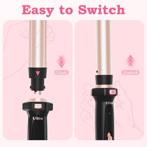 Ufree 5 in 1 Curling Iron with Interchangeable Ceramic Barrels (0.35"-1.25"), Curling Wand Set with Flat Iron Hair Straightener, Instant Heat Up, Dual Voltage Hair Curler, Gifts for Women