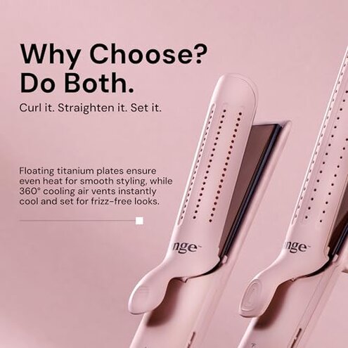 L'ANGE HAIR Le Duo Grande 360&deg; Airflow Styler | 2-in-1 Curling Wand & Titanium Flat Iron Professional Hair Straightener and Curler with Cooling Air Vents to Lock in Style (Blush)