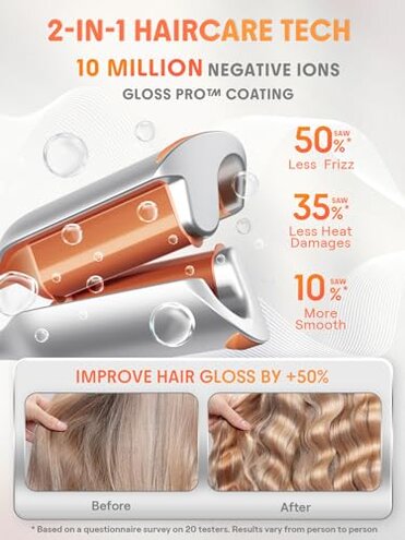 SHEGLAM Hair Beach Babe Hair Waver 2 Barrel Crimper 1 Inch with Smart Timer & Adjustable Temps Dual Voltage, Anti-Scald, Easy to Use