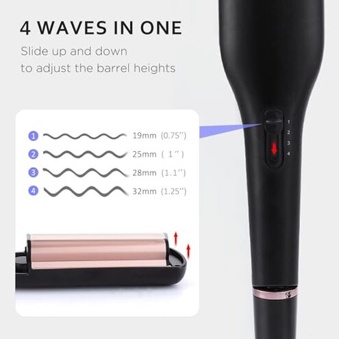 janelove 4 in 1 Adjustable Hair Waver, Waver Curling Iron, Hair Crimpers and Wavers, Deep Waver, Create 4 Types of Waves-0.87in-1in-1.1in-1.25in, 5 Temps with LED Display, Ideal Gifts for Women