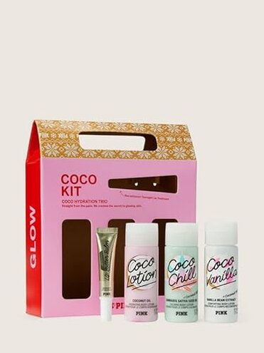 Victoria's Secret PINK Coco Body Care Gift Set: Coco, Coco Chill, Coco Vanilla Mini Lotions & Lip Mask 1.87 Fl Oz (Pack of 4)