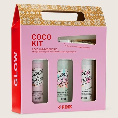 Victoria's Secret PINK Coco Body Care Gift Set: Coco, Coco Chill, Coco Vanilla Mini Lotions & Lip Mask 1.87 Fl Oz (Pack of 4)