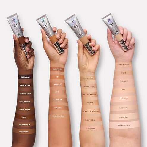 IT Cosmetics CC+ Cream (Medium) - Natural Full Coverage Foundation With SPF 50+, Color Corrector & Anti-Aging Hydrating Serum, Hyaluronic Acid + Peptides, Lightweight - 1.08 fl oz