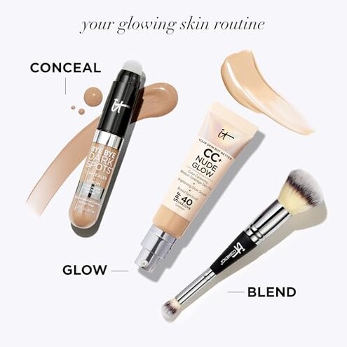 IT Cosmetics CC+ Nude Glow (Light Medium) - Medium Coverage Foundation with SPF 40 & Brightening Glow Serum, Lightweight Skin Tint, 2% Niacinamide + Hyaluronic Acid, Up to 24H Hydration - 1.08 fl oz