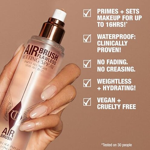 Charlotte Tilbury Airbrush Flawless Setting Spray - Ultra-Fine Hydrating Mist to Prime & Set Face Makeup For Up to 16Hr - Soothes, Blurs Pores & Calms Skin (100ml)