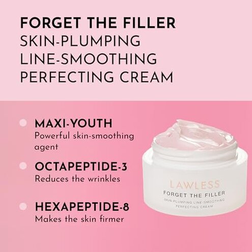 Lawless Forget the Filler Skin-Plumping Line-Smoothing Perfecting Cream - Premium Non-Acne Moisturizer Designed to Prime, Plump, Smooth, and Tighten Skin for a Youthful, Hydrating Look - 1.7 oz