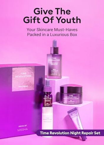 MISSHA Time Revolution Night Repair 5X Gift Set Night Repair Ampoule and Cream 5X, The First Essence 5X for Youthful, Glass Skin, Korean Skin Care
