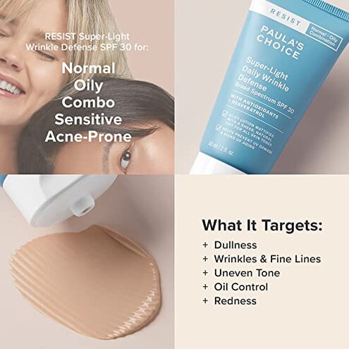 Paula's Choice RESIST Super-Light Daily Wrinkle Defense Mineral Sunscreen, SPF 30 Face Sunscreen for Oily Skin, Matte Tinted Face Moisturizer, UVA/UVB Protection, Fragrance-Free, 2 Fl Oz