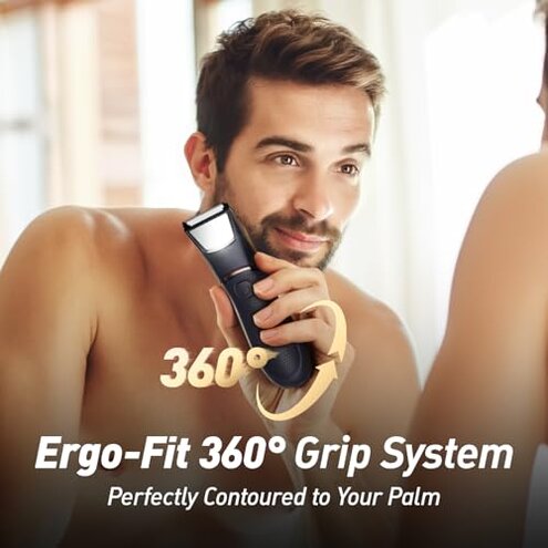 LGTGH Body Hair Trimmer for Men: Pubic Hair Trimmer with Mirror & LED Light - Electric Ball Shavers with Ceramic Blades & Travel Lock - Body Groomer IPX7 Waterproof Use for Groin/Chest/Legs