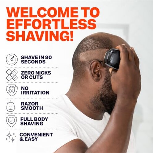 Freebird FlexSeries Electric Head & Body Hair Shaver - Mens Cordless Rechargeable Wet/Dry Skull Bald Head Back & Groin Waterproof Razor with Rotary Blades, Clippers, Nose Trimmer, Brush, Massager