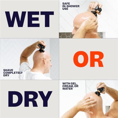 Freebird FlexSeries Electric Head & Body Hair Shaver - Mens Cordless Rechargeable Wet/Dry Skull Bald Head Back & Groin Waterproof Razor with Rotary Blades, Clippers, Nose Trimmer, Brush, Massager