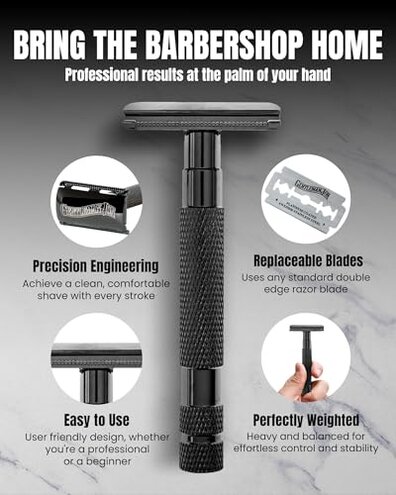 Gentleman Jon Deluxe Vintage Shaving Kit for Men - Men's Shaving Set Gifts, Compact Design, Includes Safety Razor and Brush Stand, Brush, Potassium Alum Block, Soap, Stainless Bowl, Stand & Dopp Kit