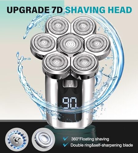 Gisaae Head Shavers for Bald Men, Upgraded 7D Electric Razor, Cordless Rechargeable, Ipx7 100% Waterproof, Dry & Wet Bald Head Shaver, Beard Grooming Kit with Led Display