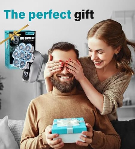 Gisaae Head Shavers for Bald Men, Upgraded 7D Electric Razor, Cordless Rechargeable, Ipx7 100% Waterproof, Dry & Wet Bald Head Shaver, Beard Grooming Kit with Led Display