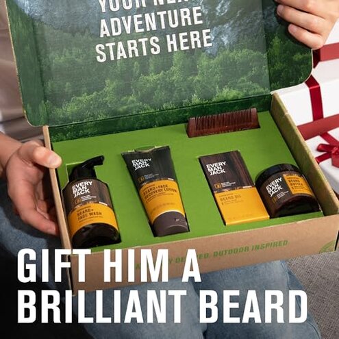 Every Man Jack Beard Essentials Gift Set for Men &ndash; Complete Routine with 5 Full-Size Products &ndash; Sandalwood Scent - Beard & Face Wash, Lotion, Oil, Butter & Comb