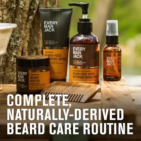 Every Man Jack Beard Essentials Gift Set for Men &ndash; Complete Routine with 5 Full-Size Products &ndash; Sandalwood Scent - Beard & Face Wash, Lotion, Oil, Butter & Comb