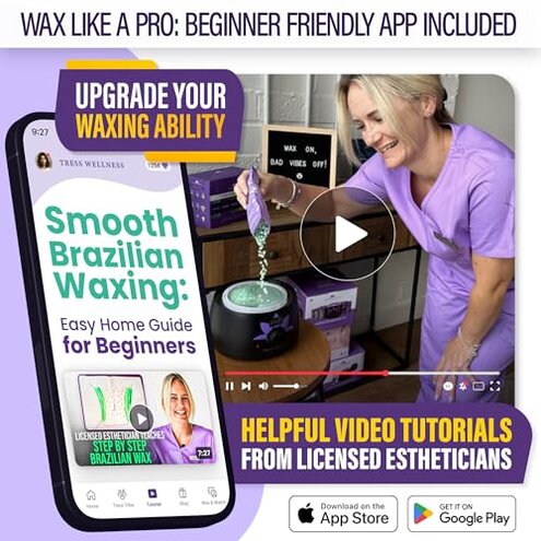 Tress Wellness Waxing Kit for Sensitive Skin, Safe for Face & Skin, Prep & Aftercare Spray, Easy to Use, At-Home Kit for Face, Bikini, Brazilian & Full Body - Digital Display, Black Purple Flower