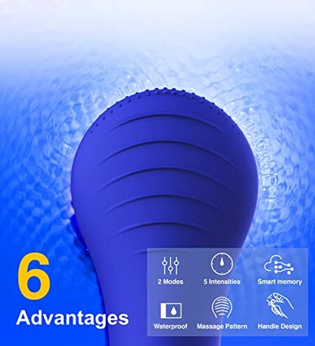 N&aring;graCoola CLIE Facial Cleansing Brush, Waterproof and Rechargeable Face Scrub Brush for Men & Women, Cleansing, Exfoliating and Massaging, Electric Face Scrubber - Blue