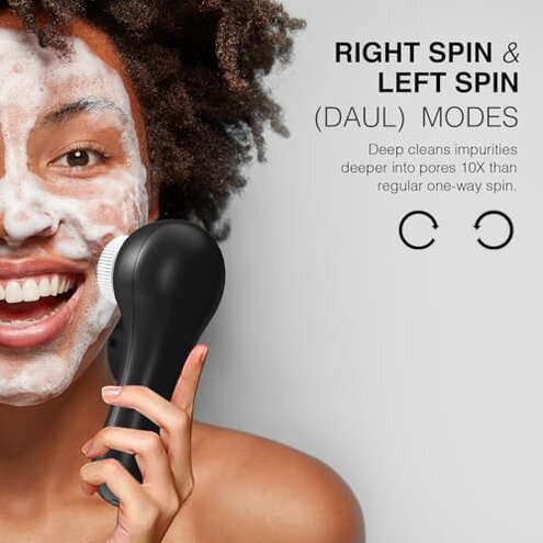 UMICKOO Face Scrubber Exfoliator, Rechargeable Facial Cleansing Brush with 2-Way Rotation & 3 Modes, 30-Day Runtime, 5 Brush Heads for SPA-Level Care, IPX7 Waterproof, Deep Cleaning for All Skin Types