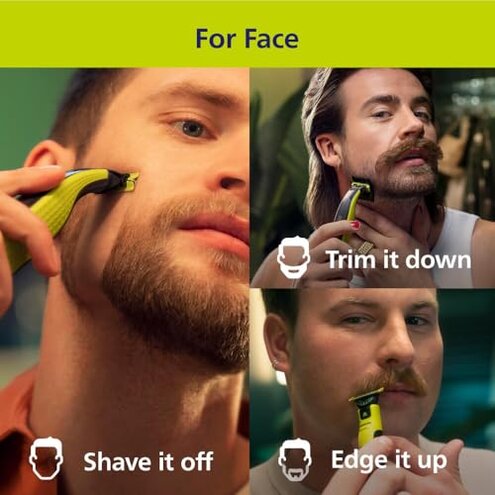 Philips Norelco for Face + Body, Electric Beard Trimmer, Shaver and Groomer, 5in1 Adjustable Comb, 1x Body Kit, Model QP2834/70, Black/Lime Green
