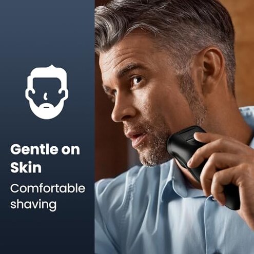 Men's Cordless Electric Razor: Wet/Dry Rotary Shaver - Waterproof, USB Fast Charging, Gentle on Sensitive Skin - Includes Pop-Up Trimmer and Precision Blades in A1 Black
