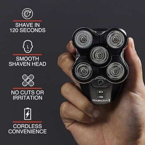Remington XR7000 Balder Pro Rotary Shaver Rechargeable Waterproof Electric Razor for Men Cordless Lithium Power 5 Dual Track Flexing Heads and Pop-Up Trimmer Black