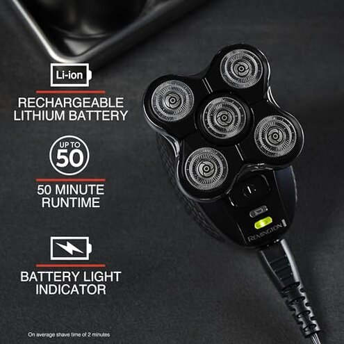 Remington XR7000 Balder Pro Rotary Shaver Rechargeable Waterproof Electric Razor for Men Cordless Lithium Power 5 Dual Track Flexing Heads and Pop-Up Trimmer Black