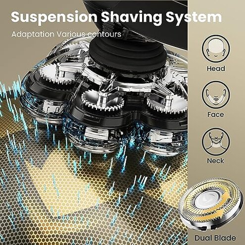 7D Head Shavers for Bald Men, SHPAVVER Detachable Head Shaver LED Display Dry Wet Bald Head Razor, IPX7 Waterproof Head Shavers with Type-C Charge