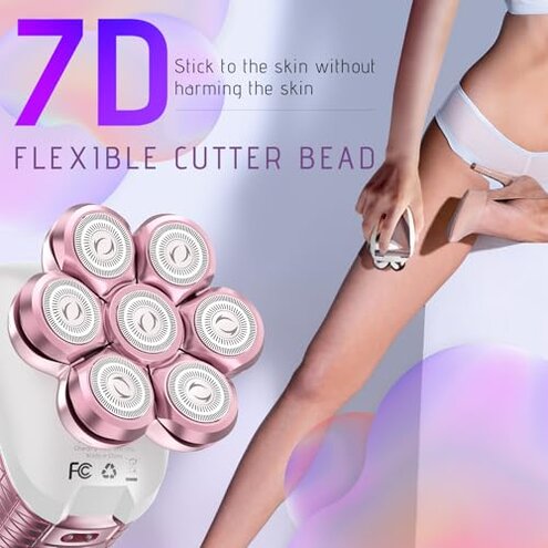Electric Razors for Women Legs: 5-in-1 Rechargeable Body Shaver, 7D Wet & Dry Bikini Trimmer, IPX7 Waterproof Lady Hair Remover for Face Underarms Pubic, Rose Pink
