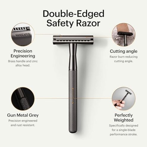 MANSCAPED&reg; The Plow&reg; 2.0 Premium Single Blade Double-Edged Safety Face Razor for Men