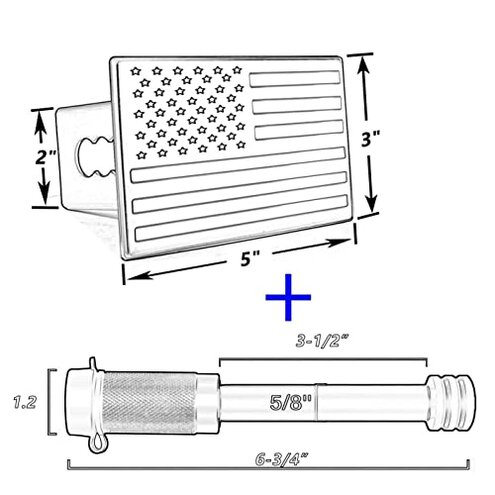 American Flag Metal Trailer Hitch Cover for 2 inch Receivers（with 5/8-Inch Pin Diameter Trailer Hitch Lock ） (Black)