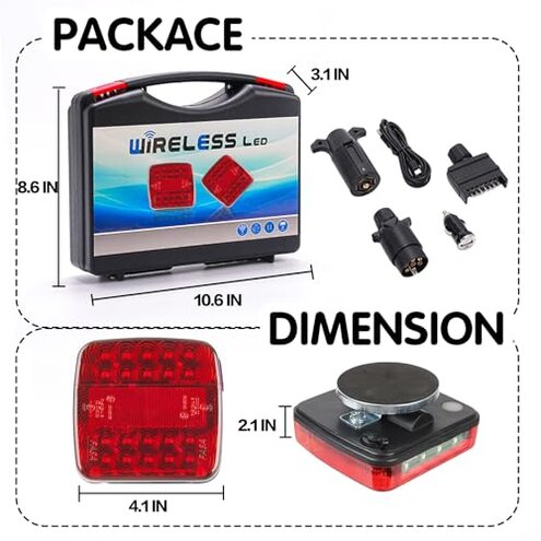 Fusionara Wireless Trailer Lights Magnetic, 12v, IP76 Waterproof, Magnetic Wireless Tail Lights Kit for Trailer, Easy to Install, Led Rear for Truck, Flatbed, Camion, Semi, Rv (1)