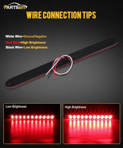 Partsam 10Pcs Red 15 Inch 11 LED Trailer Tail Light Bar Sealed Stop Turn Tail Park Third 3rd Brake Light Bar Trailer Center Light Bar for 80" or Wider Trailers DOT Certified and IP67 Submersible