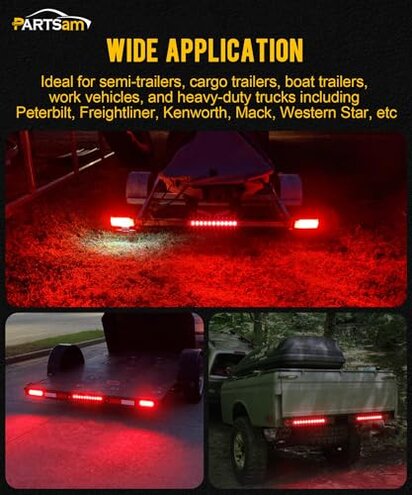 Partsam 10Pcs Red 15 Inch 11 LED Trailer Tail Light Bar Sealed Stop Turn Tail Park Third 3rd Brake Light Bar Trailer Center Light Bar for 80" or Wider Trailers DOT Certified and IP67 Submersible