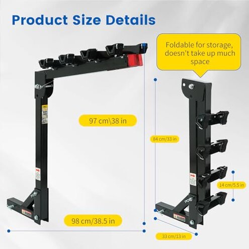 MaxxHaul 70210 Hitch Mount Bike Rack 4-Bike Rack, Black For Cars Trucks SUV's Minivans, Large