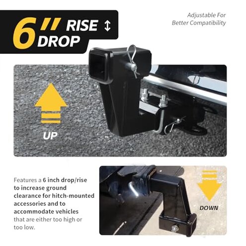 MaxxHaul 50909 Trailer Hitch Riser for 2 inch Receiver with 6 inch Rise & Drop with Solid Shaft, with 2 Pack Hitch Pins