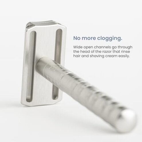 Henson Shaving Razor - Aluminum Double Edge Safety Razor with 5 Spare Blades - 30&deg; Angled Precision With Superior Blade Rigidity- Reusable Single Blade Razors For Men and Women - Mild Aggression