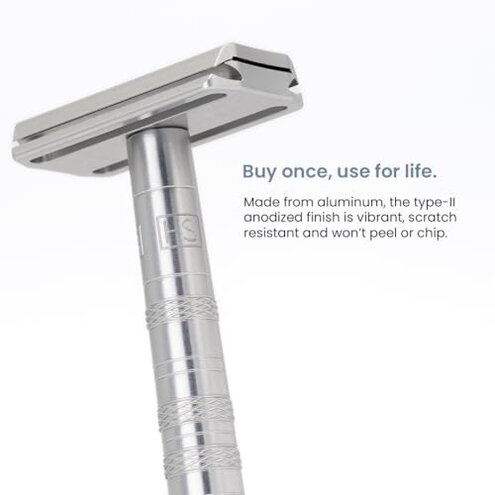 Henson Shaving Razor - Aluminum Double Edge Safety Razor with 5 Spare Blades - 30&deg; Angled Precision With Superior Blade Rigidity- Reusable Single Blade Razors For Men and Women - Mild Aggression
