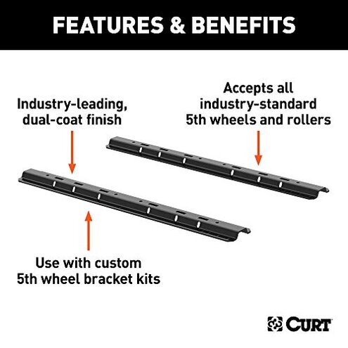 CURT 16104 Industry-Standard 5th Wheel Hitch Rails, Gloss Black, 25,000 Pounds