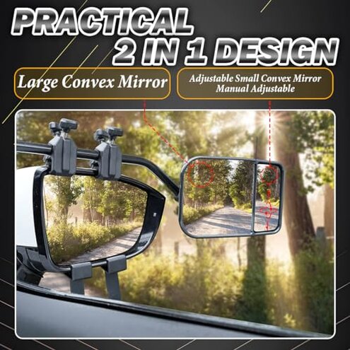 Universal Clip on Towing Mirrors Extensions for Towing, 360 Degree Adjustable Rotation Side Mirror Extenders for Towing, Convex Rearview Mirror, Tow Mirrors for Car Truck Trailer RV SUV, 2 Pack