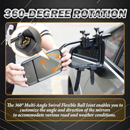 Universal Clip on Towing Mirrors Extensions for Towing, 360 Degree Adjustable Rotation Side Mirror Extenders for Towing, Convex Rearview Mirror, Tow Mirrors for Car Truck Trailer RV SUV, 2 Pack