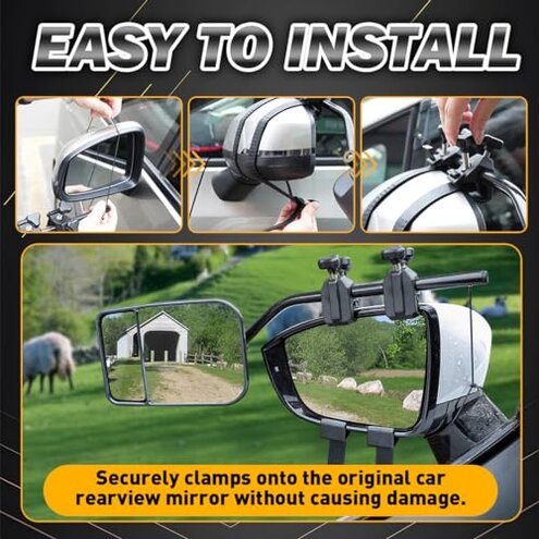 Universal Clip on Towing Mirrors Extensions for Towing, 360 Degree Adjustable Rotation Side Mirror Extenders for Towing, Convex Rearview Mirror, Tow Mirrors for Car Truck Trailer RV SUV, 2 Pack