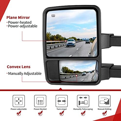 YITAMOTOR Tow Mirrors Compatible with 1999-2016 Ford F250 F350 F450 F550 Super Duty, 2001-2005 Ford Excursion Maually Adjustable Pair Set